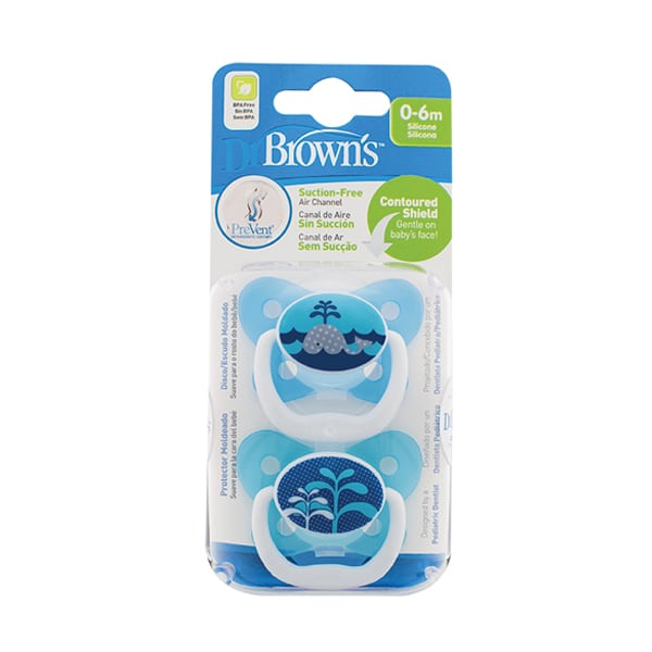 Dr. Brown's Prevent Orthodontic Soother 0-6m (PV 12402) 2 copë - Balena Blu