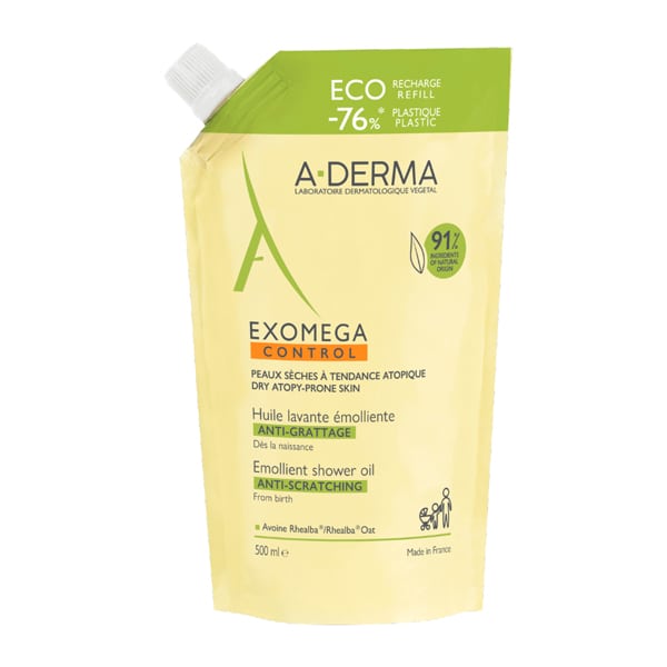 A-Derma Exomega Control Eco Refill Emollient Shower Oil for Dry/Atopy Prone Skin 500 ml