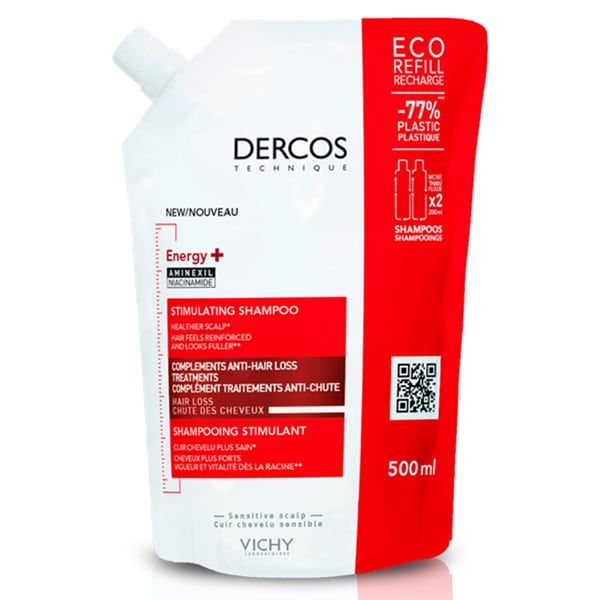 Vichy Dercos Energy+ Stimulating Shampoo Refill Complements Anti-Hair Loss Treatment 500 ml