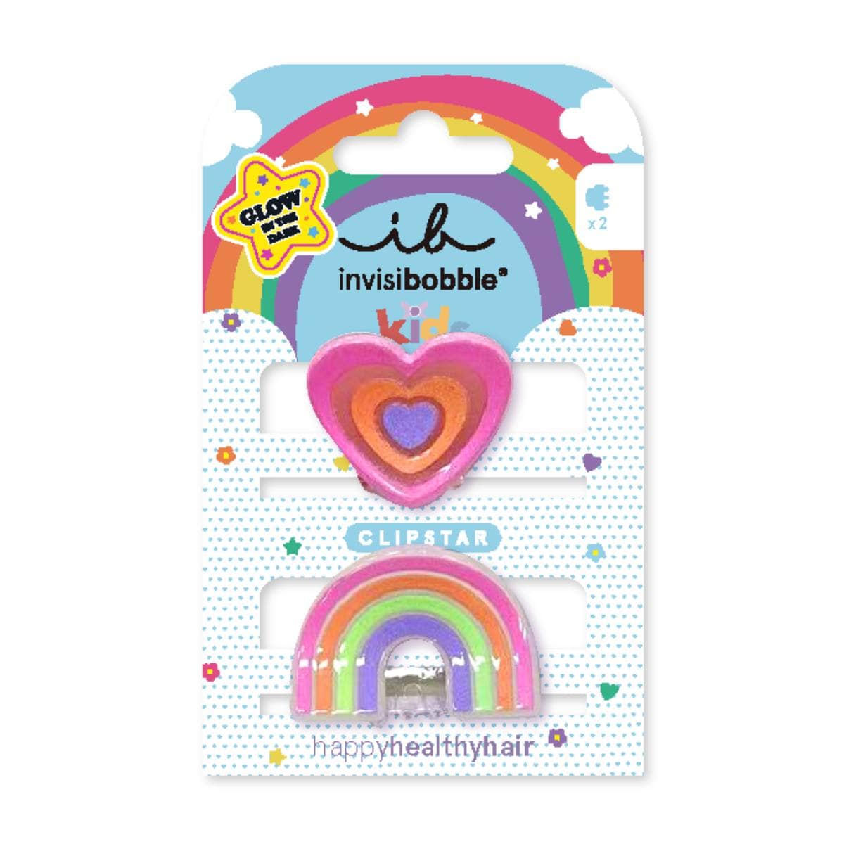 Invisibobble Clipstar Glow Happy Heart Kids Hair Clips 2 copë