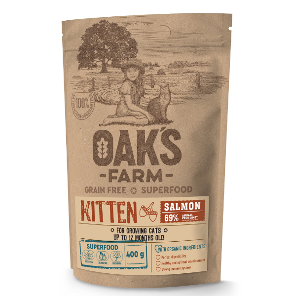 Oak's Farm Grain Free Superfood Kitten Salmon 400g