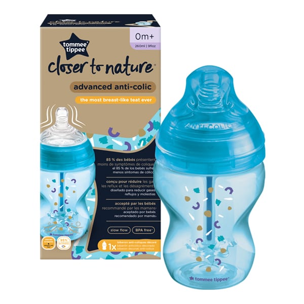 Tommee Tippee Closer to Nature Advanced Anti-Colic Small Flow Bottle 0m+ 260ml - Blu e Çelët