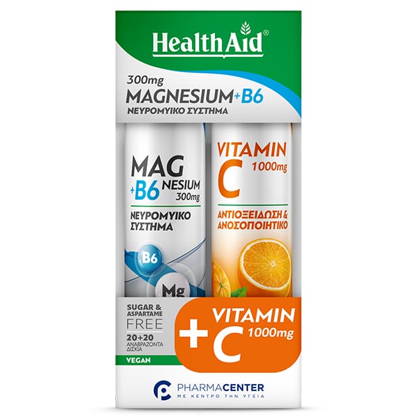 Health Aid Promo Pack Magnesium + B6, 20tabs & Vitamin C 1000mg, 20tabs 1 set