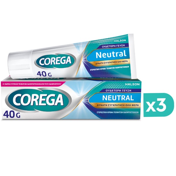 3x Corega Neutral Denture Adhesive Cream Taste-Free 3x40g