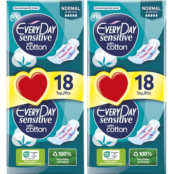 EveryDay Sensitive with Cotton Normal Ultra Plus Pads (2x18pcs) 36 copë