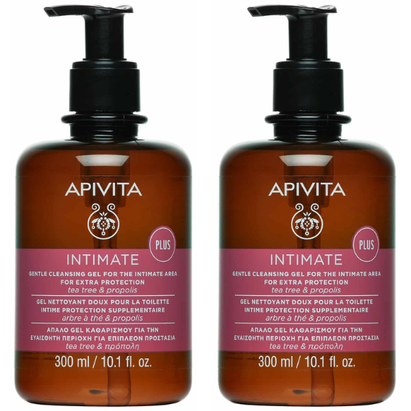 2 x Apivita Intimate Plus Gentle Cleansing Gel for the Intimate Area for Extra Protection with Tea Tree & Propolis 2x300ml