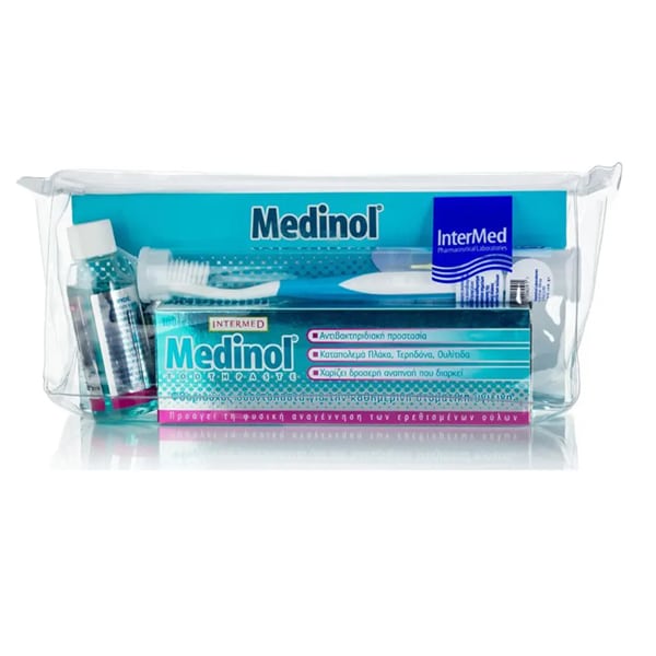 Intermed Medinol Dental Travel Kit with Toothpaste, 100ml, Mouthwash, 60ml & Toothbrush for Sensitive Teeth 1 set