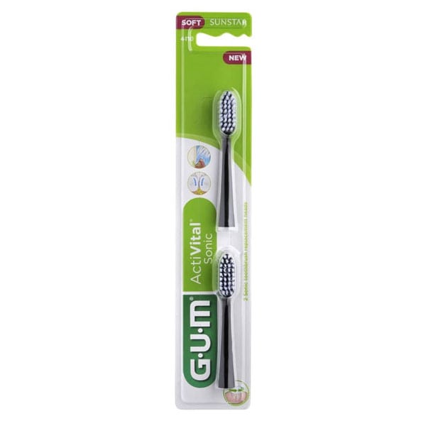 Gum Activital Sonic Toothbrush Soft Replacement Heads 2 copë - 002 E zezë