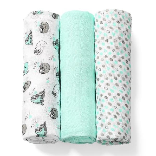 Babyono Set Soft Muslin Diapers from Bamboo & Cotton 3 copë - Mente