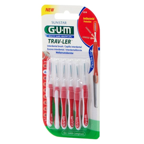 Gum Trav-ler Interdental Brush 0.8mm Red 6 copë