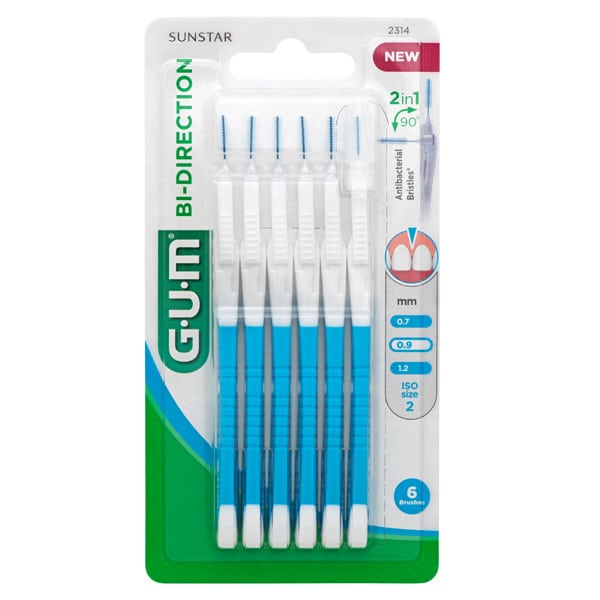 Gum Bi-Directional Micro Fine 0.9mm Interdental Brushes 6 copë