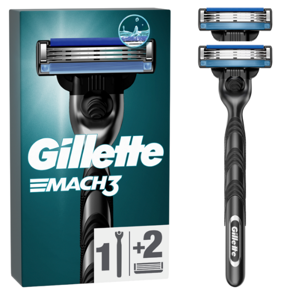 Gillette Mach3 Men's Razor Handle, 1pc & Razor Blade Refills 2 copë