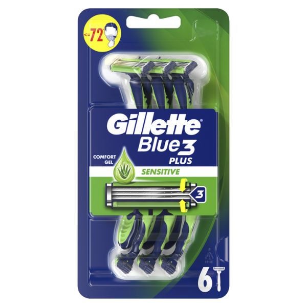Gillette Blue 3 Plus Sensitive Disposable Razors 6 copë
