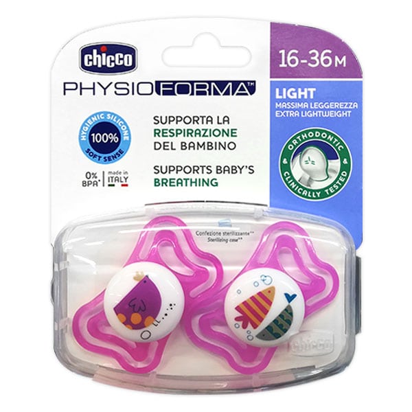 Chicco Physio Forma Light Ergonomic Soother Silicone Teat 16-36m 2 copë - Rozë-Rozë