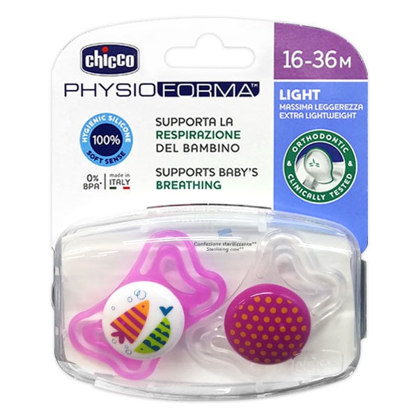 Chicco Physio Forma Light Ergonomic Soother Silicone Teat 16-36m 2 copë - Rozë-Bardhë