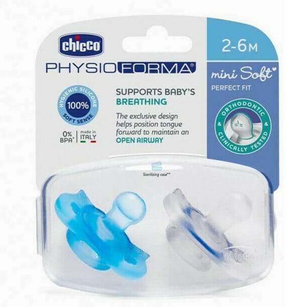 Chicco PhysioForma Silicone Mini Soft Orthodontic Soothers 2-6m 2 copë - Blu qielli