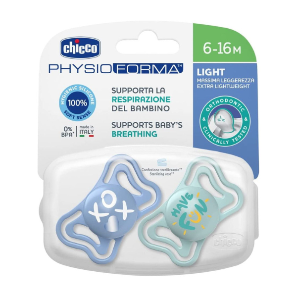 Chicco Physio Forma Light Ergonomic Soother Silicone Teat 6-16m 2 copë - Blu e çelët