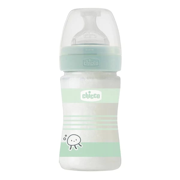 Chicco Well Being Baby Bottle Anti-Colic System Glass 0m+ 150ml - Blu e Çelët