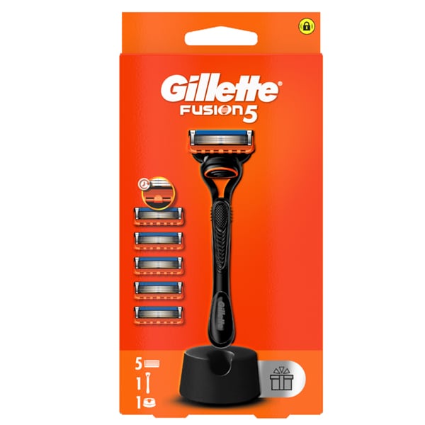 Gillette Fusion5 Razor, 1pc, Replacement Heads, 5pcs & Free Stand 1 set