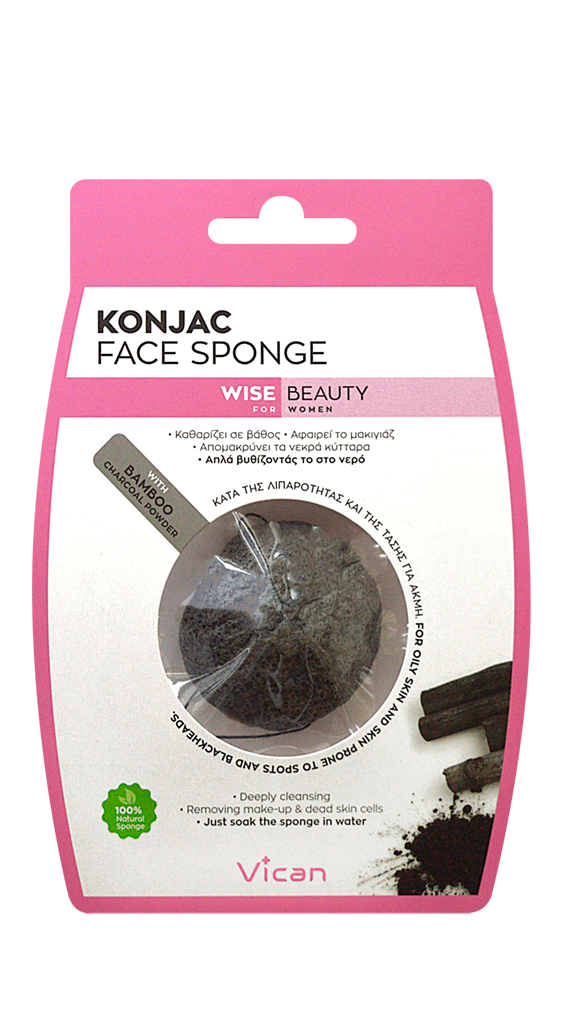 Vican Wise Beauty Konjac Face Sponge with Bamboo Charcoal Powder 1 copë