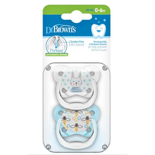 Dr. Brown's Prevent Orthodontic Soother 0-6m (PV 12402)  2 copë - Transparente - Blu e Çelët