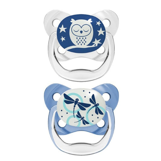 Dr. Brown's Prevent Glow-in-the-Dark Pacifier Stage 1 0-6m  2 copë - Transparente-Blu