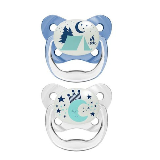 Dr. Brown's Prevent Glow-in-the-Dark Silicone Soother 6-18m (PV22007)  2 copë - Blu-Transparente