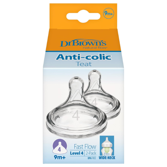 Dr. Brown's Silicone Teat for Wide Neck Bottle 9m+ Level 4 (4201)  2 copë
