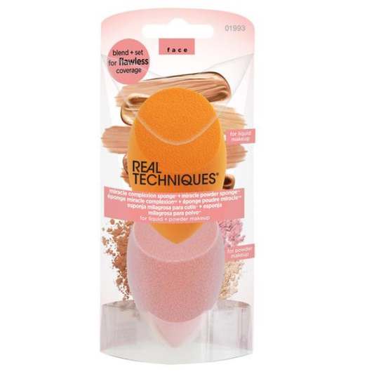 Real Techniques Miracle Complexion Sponge & Miracle Powder Sponge Set  2 copë - Portokalli-Rozë