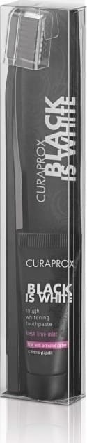 Curaprox Black is White Pack with Black is White Toothbrush, 1pc & Black is White Tough Whitening Toothpaste, 8ml  1 set
