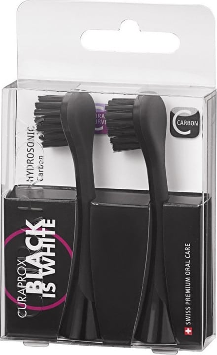 Curaprox Black Is White Hydrosonic Carbon Replacement Brush Heads  2 copë