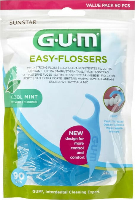 Gum Easy Flossers (890) Extra Strong Floss Fluoride & Vitamin E Cool Mint Flavor  90 copë