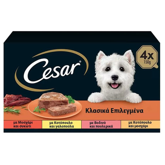 Cesar Wet Food Classics Selected with Veal & Liver / Chicken & Turkey / Beef & Poultry / Chicken & Veal for Small Dogs in Tray  4x150gr