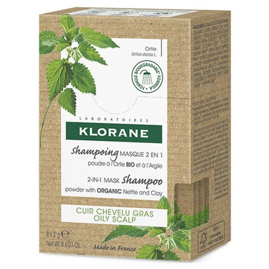 Klorane 2-in-1 Mask Shampoo with Organic Nettle & Clay for Oily Scalp  8x3g