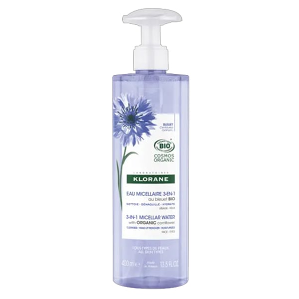 Klorane 3in1 Micellar Water Biphasic Waterproof Makeup Remover with Organic Blue Bluet  400 ml