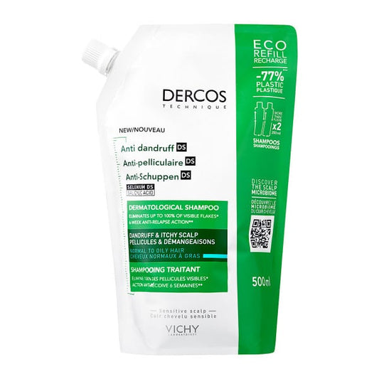 Vichy Dercos Anti Dandruff DS Dermatological Shampoo Normal to Oily Hair Eco Refill  500 ml