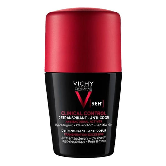 Vichy Homme Clinical Control 96h Detranspirant Anti-Odor Deodorant Roll-on for Sensitive Skin  50 ml