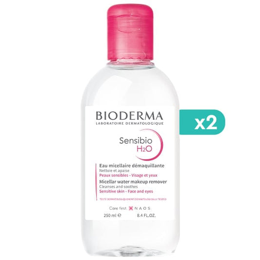 2x Bioderma Sensibio H2O Micellar Water Makeup Remover for Sensitive Skin  2 x 250ml