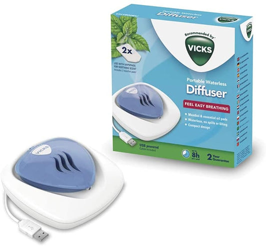 Vicks Vapors Portable Waterless Diffuser with 2 Menthol Pads (VH1800EU)  1 set