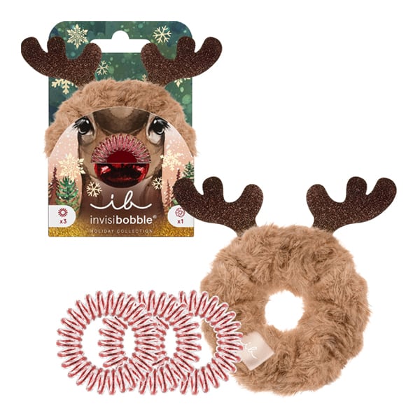 Invisibobble Red Nose Reindeer Holiday Gift Set with Sprunchie, 1pc & The Original Hair Spiral, 3pcs  1 set