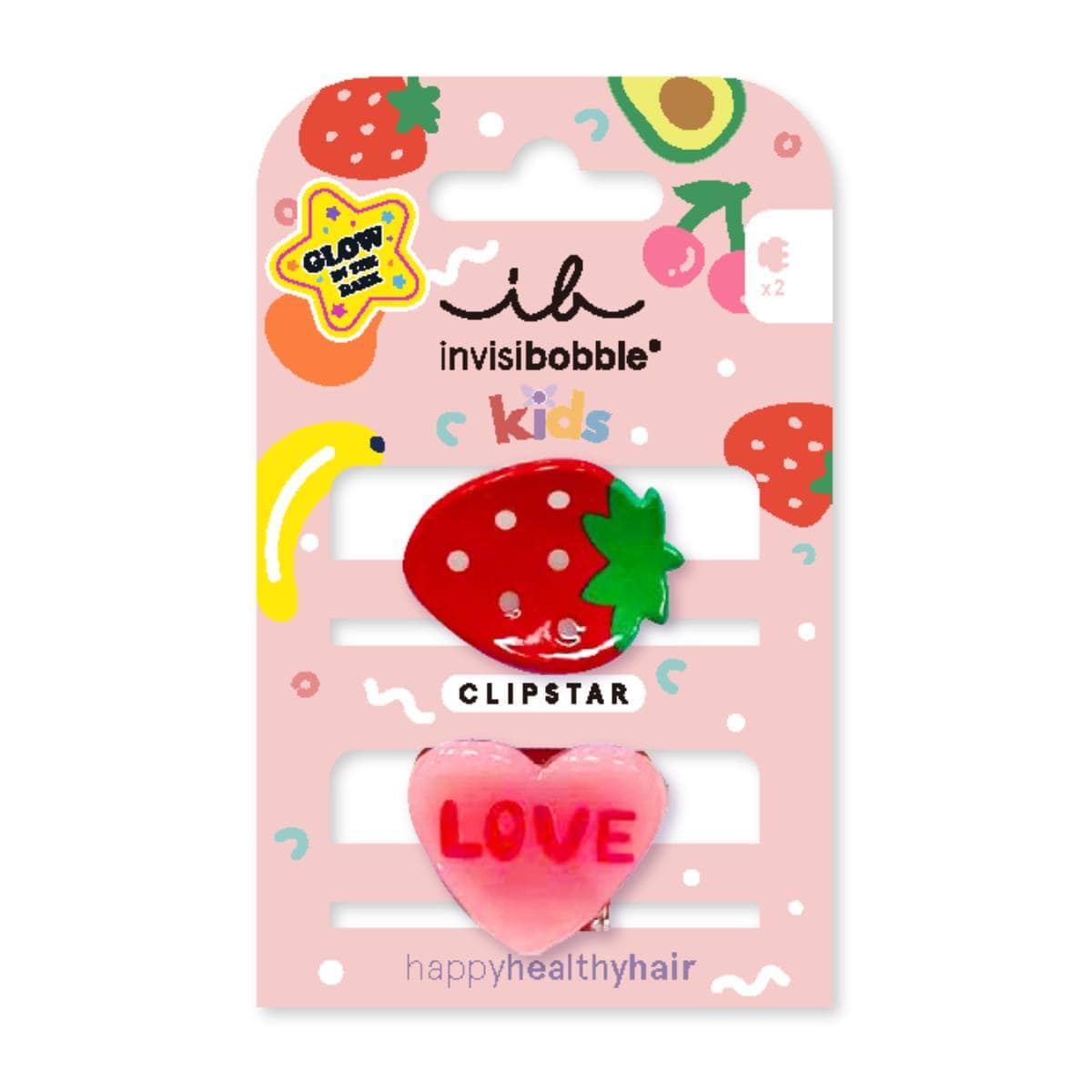 Invisibobble Clipstar Glow Frutti Strawberry Kids Hair Clips  2 copë