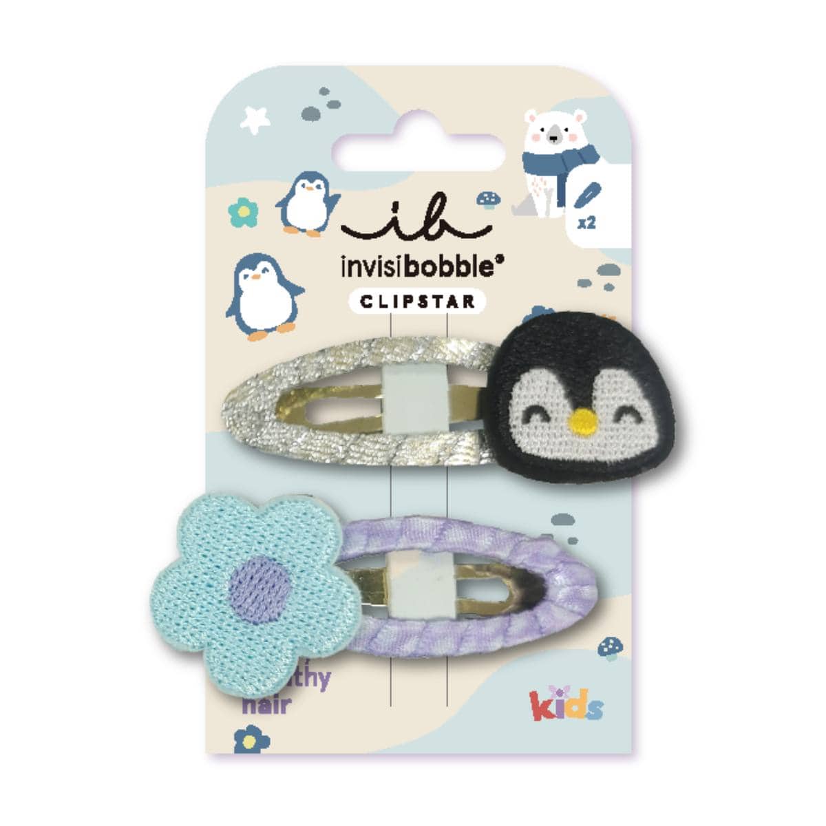Invisibobble Snap Clip Polar Penguin Kids Hair Clips  2 copë