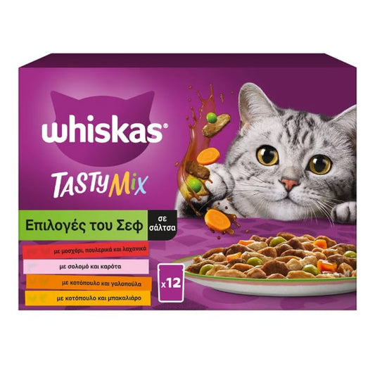 Whiskas Tasty Mix Wet Food for Adult Cats in Sauce with Chef's Choices Multipack  12x85gr