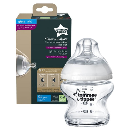 Tommee Tippee Closer to Nature Glass Baby Bottle Slow Flow 0m+  150 ml