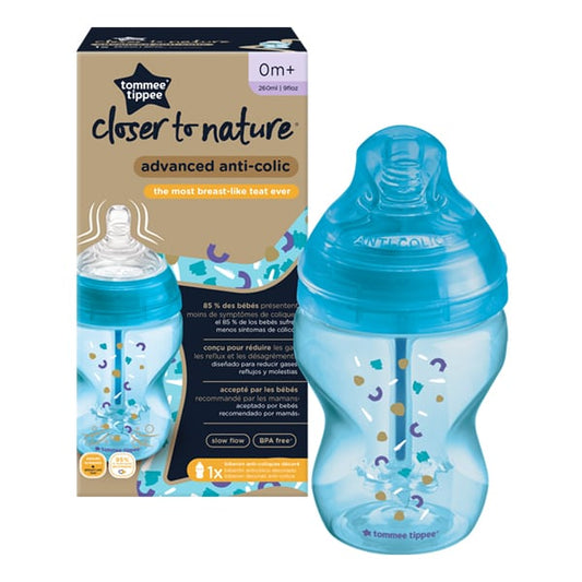 Tommee Tippee Closer to Nature Advanced Anti-Colic Small Flow Bottle 0m+  260ml - Blu e Çelët