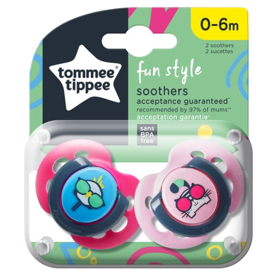 Tommee Tippee Fun Style Soothers 0-6m  2 copë - Fuksi-Rozë