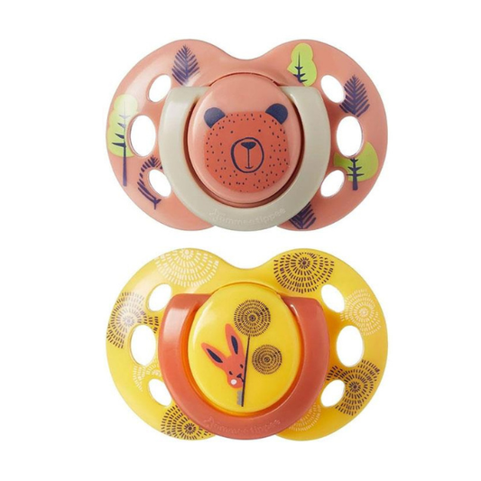 Tommee Tippee Fun Style Orthodontic Silicone Soother 6-18m  2 copë - Kafe-Verdhë