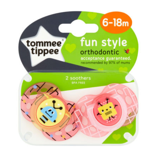 Tommee Tippee Fun Style Orthodontic Silicone Soother 6-18m  2 copë - Rozë Transparente