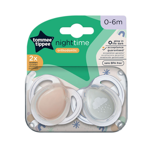 Tommee Tippee Night Time Orthodontic Soothers 0-6m  2 copë - Rozë-Gri
