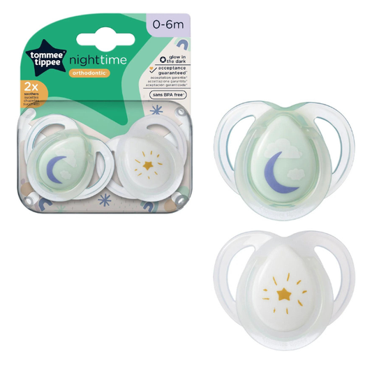 Tommee Tippee Night Time Orthodontic Soothers 0-6m  2 copë - Transparente-Jeshile